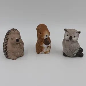 3x Dekofiguren Igel, Eichhörnchen und Eule